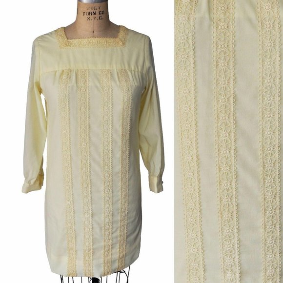 Vintage 60s Ain R Jr. Butter Yellow Mod Dress - Picture 1 of 4